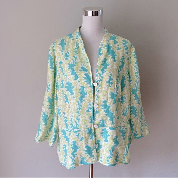 Pendleton Plus Green Botanical Print Linen Blend Jacket Size 18/20 - Picture 1 of 6